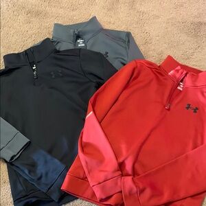 3 Under Armour 1/4 Zip ColdGear Fleece Pullovers boys YLG 14 Loose Fit Blk Gray
